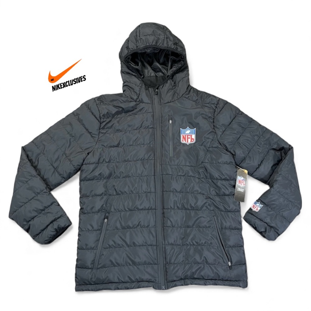 NFL Official Team Apparel Shield Gear on field Black Full zip Puffer Jacket NWT